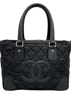 CHANEL Paris New York Line Tote A33100 Black Nylon Leather Tote Bag